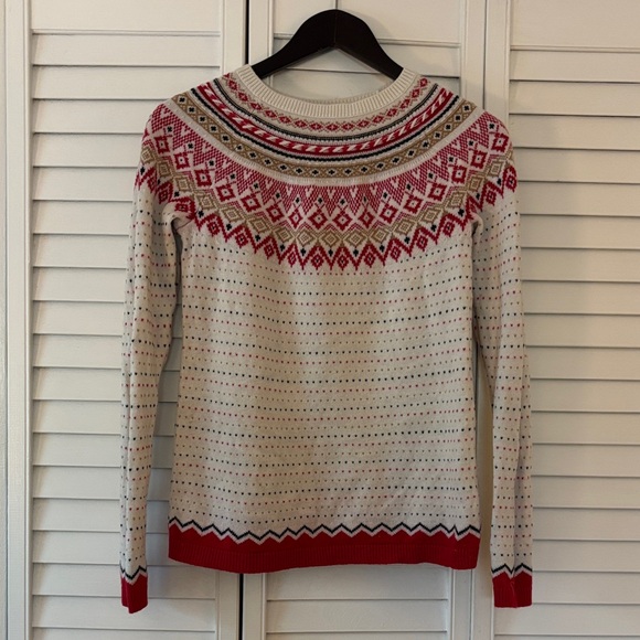 Talbots Sweaters - Talbots Red and Cream Fair Isle Lamb’s Wool Sweater